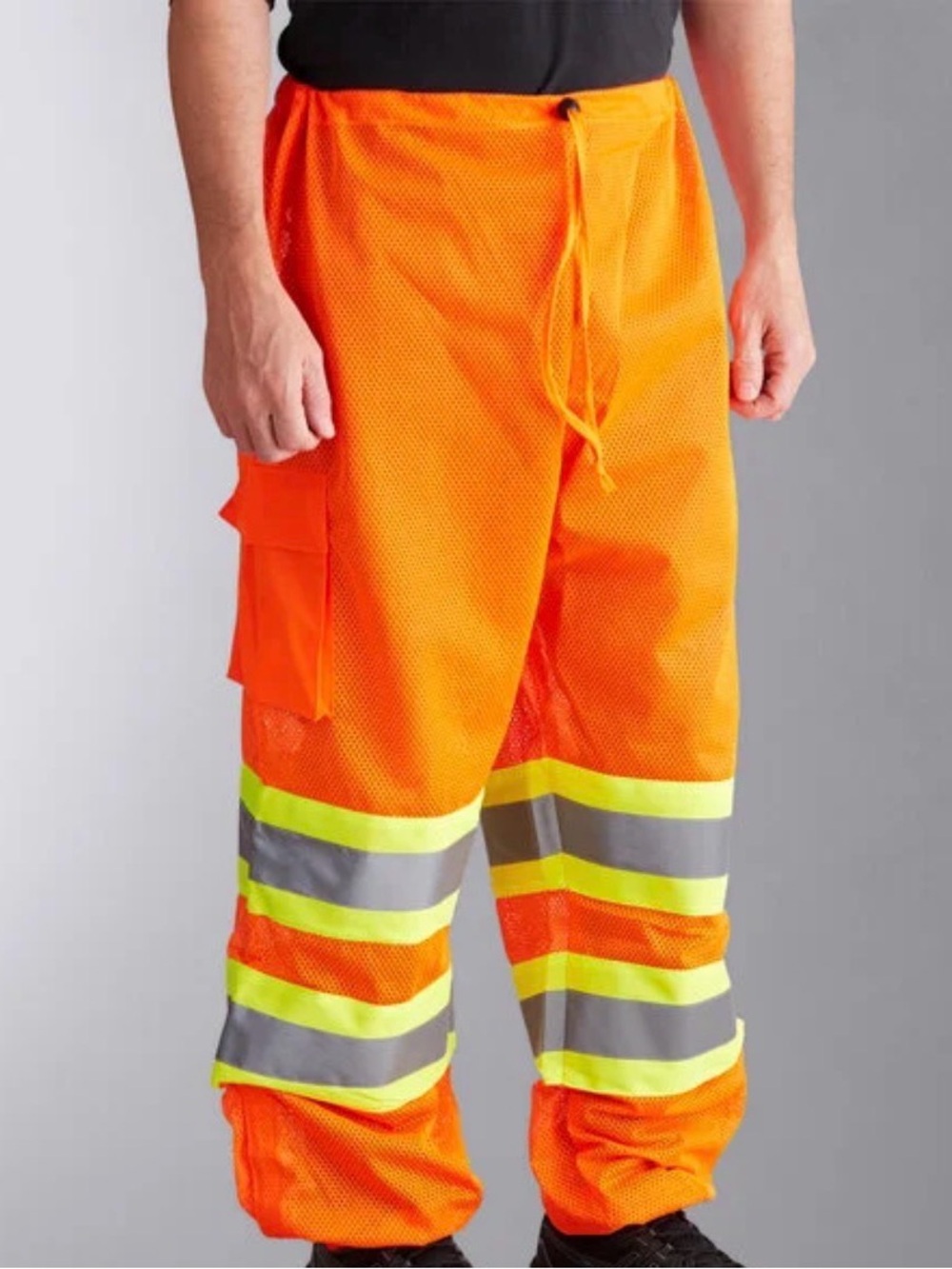 High-Visibility Orange Safety Work Pants with Reflective Stripes